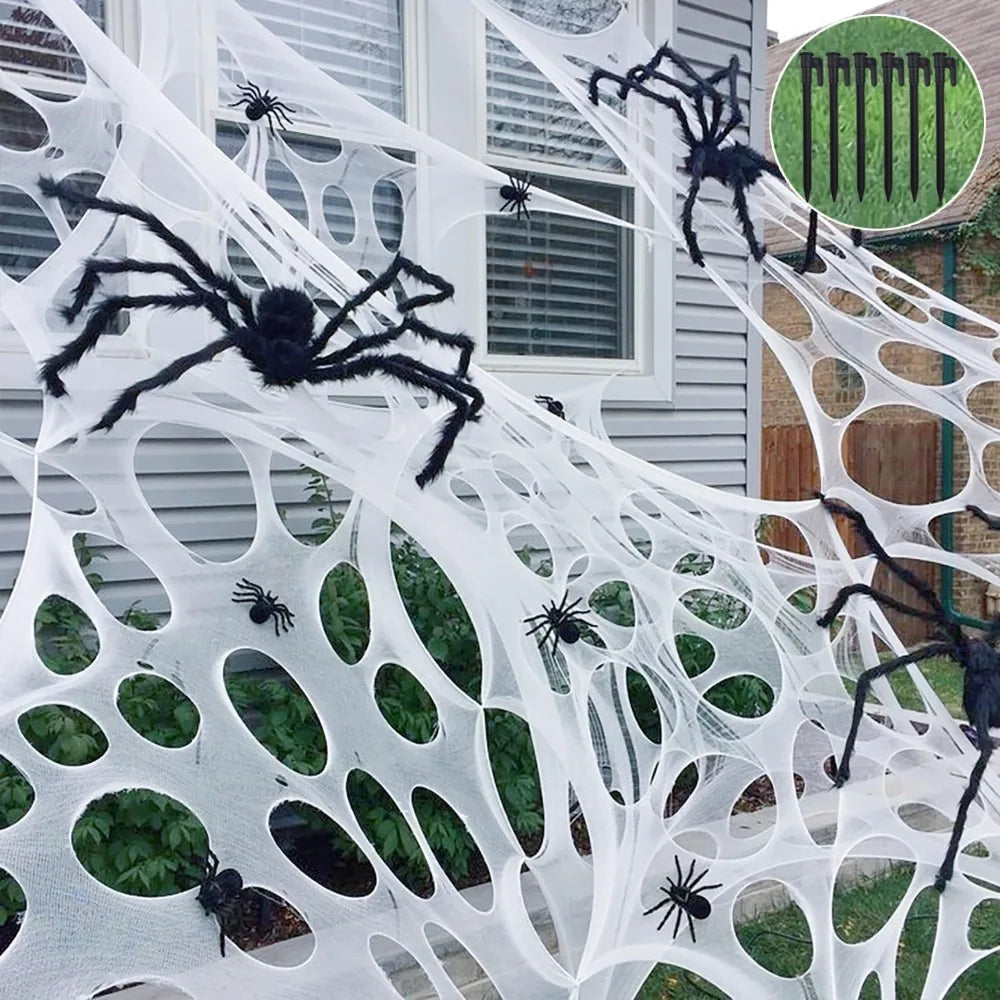 Giant Spider Web Yard Decoration with Stakes