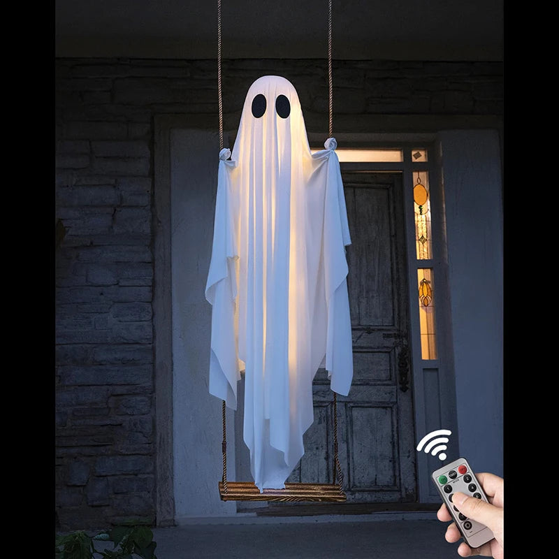 Hanging Ghost Decoration with Swing and LED Lights