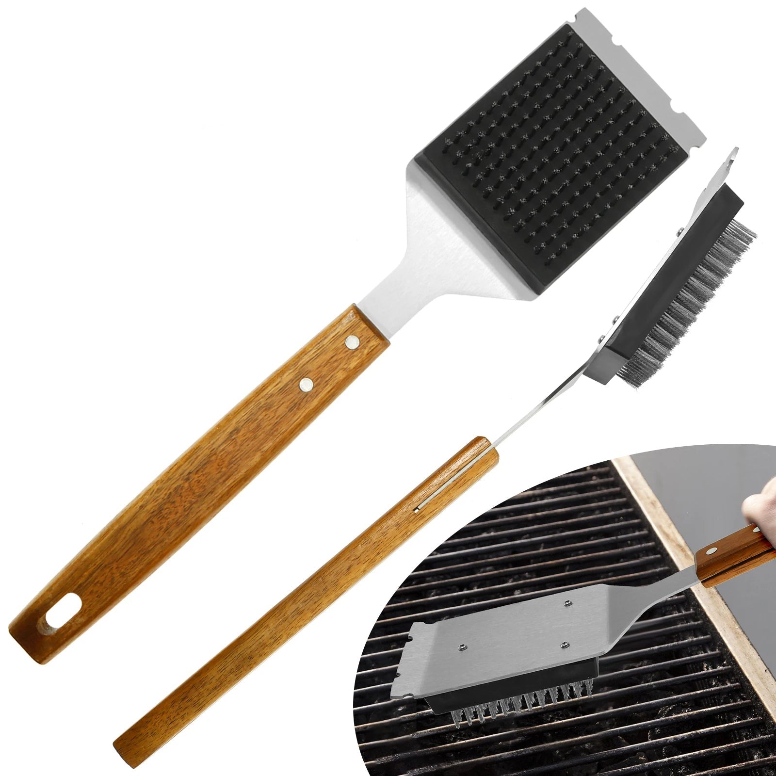 Long Handle Grill Brush with Scraper
