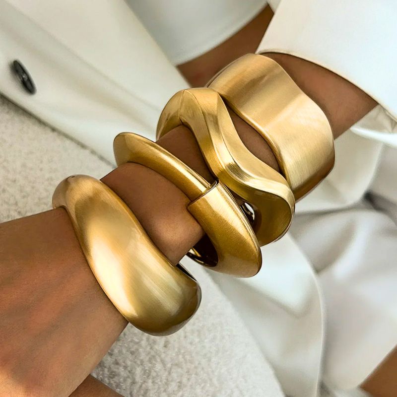Bold Sculpted Gold Statement Bangle