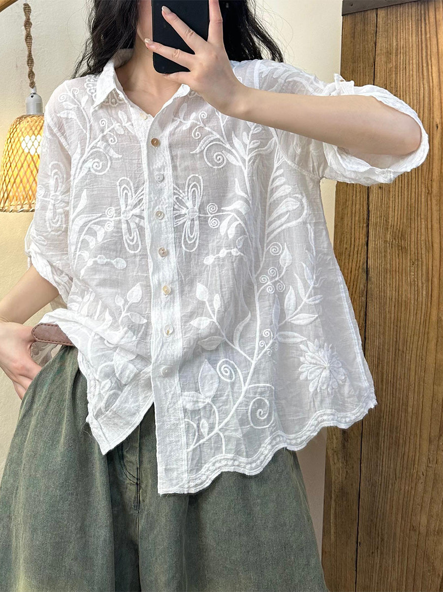 Liora Embroidered White Collar Shirt