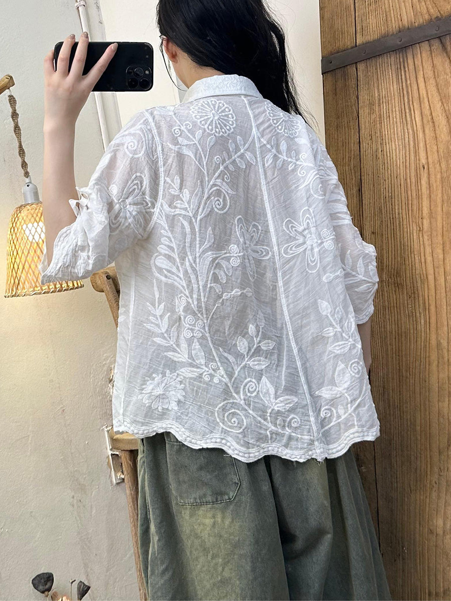 Liora Embroidered White Collar Shirt
