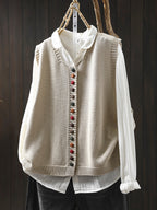 Autumn Wool Knit Vest with Colorful Button Detail