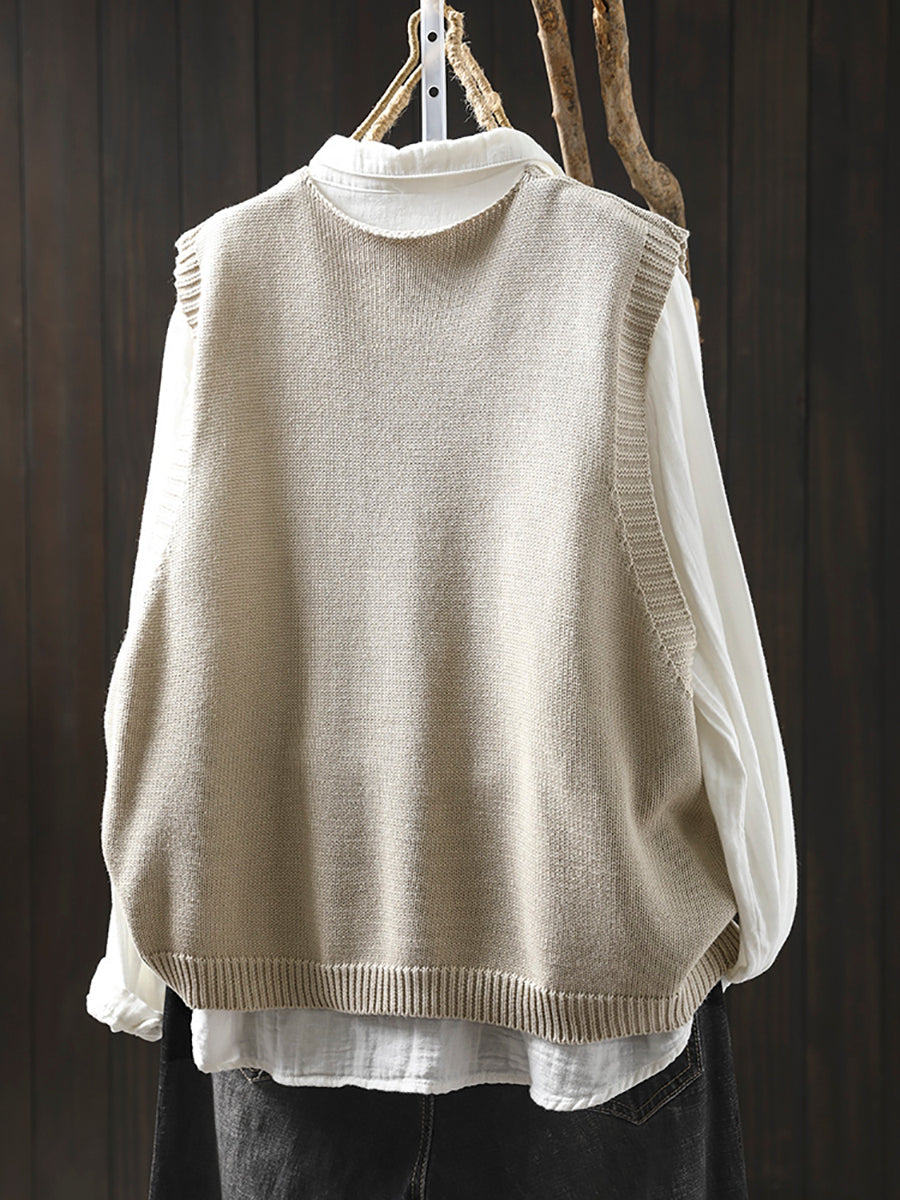 Autumn Wool Knit Vest with Colorful Button Detail