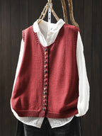 Autumn Wool Knit Vest with Colorful Button Detail