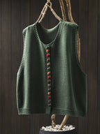 Autumn Wool Knit Vest with Colorful Button Detail