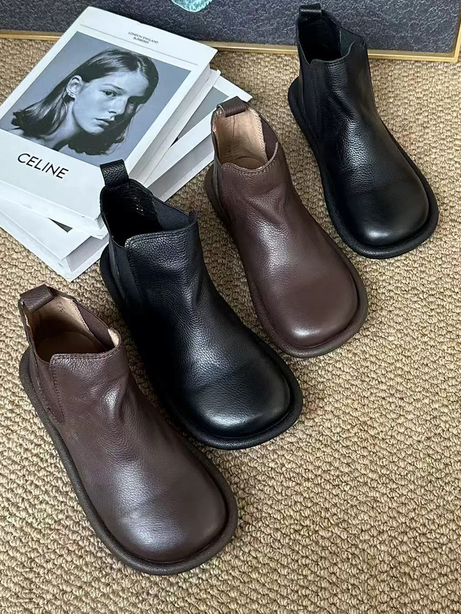 Soft Leather Flat Boots for Autumn Comfort