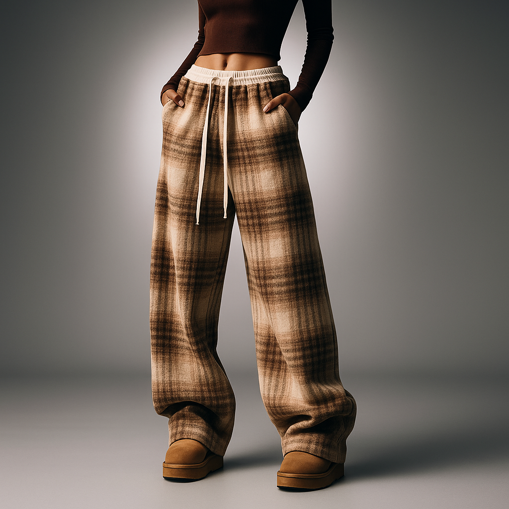 Marston Plaid Wide-Leg Pants