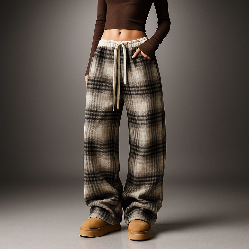 Marston Plaid Wide-Leg Pants
