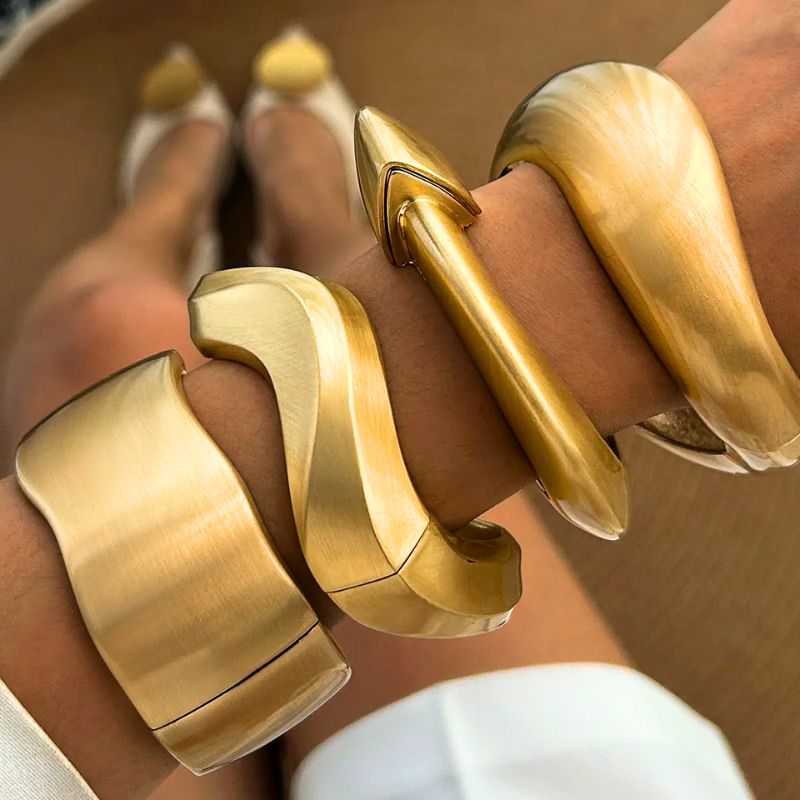 Bold Sculpted Gold Statement Bangle