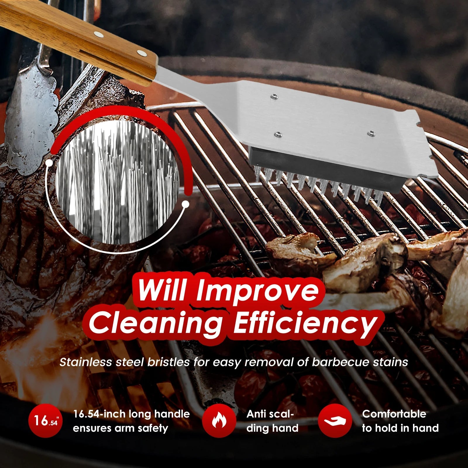 Long Handle Grill Brush with Scraper