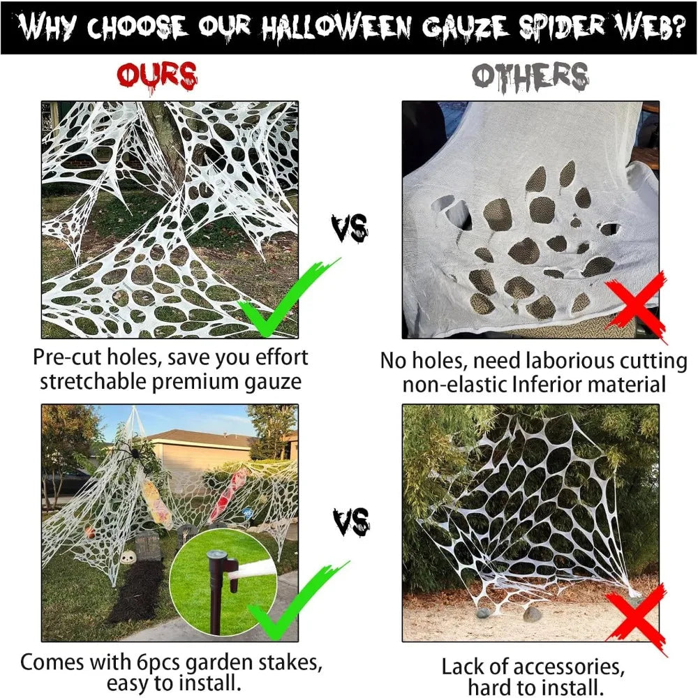 Giant Spider Web Yard Decoration with Stakes