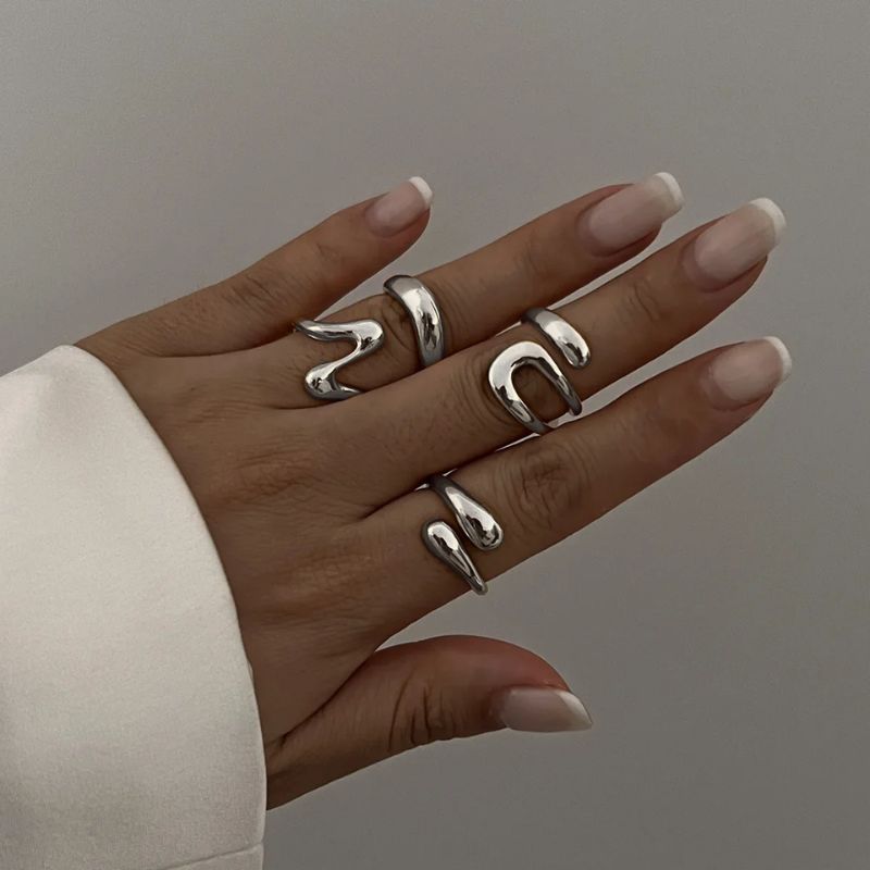 Sculpted Metal Adjustable Ring Set