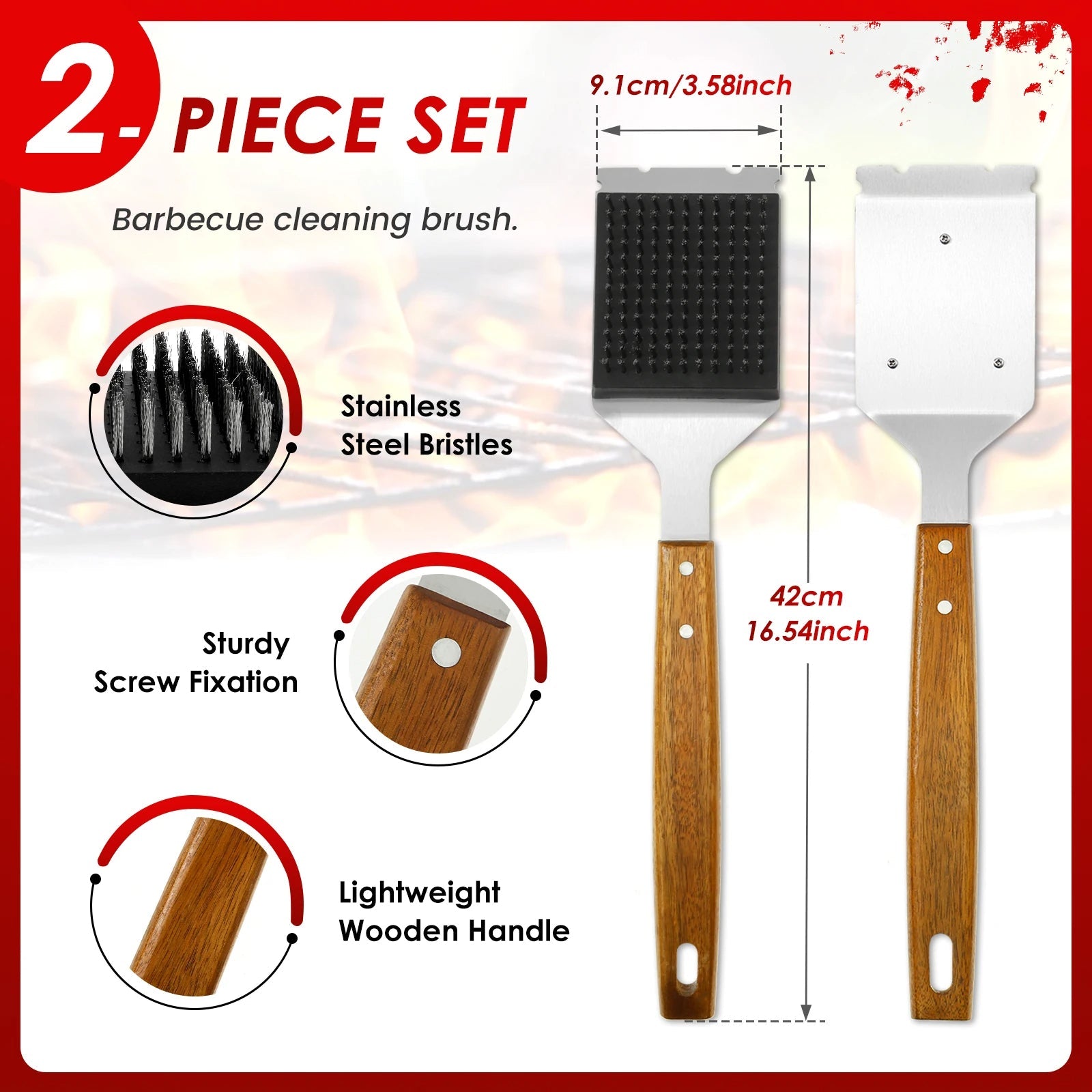 Long Handle Grill Brush with Scraper