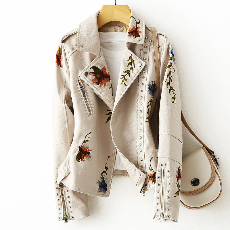 Elara Embroidered Moto Jacket