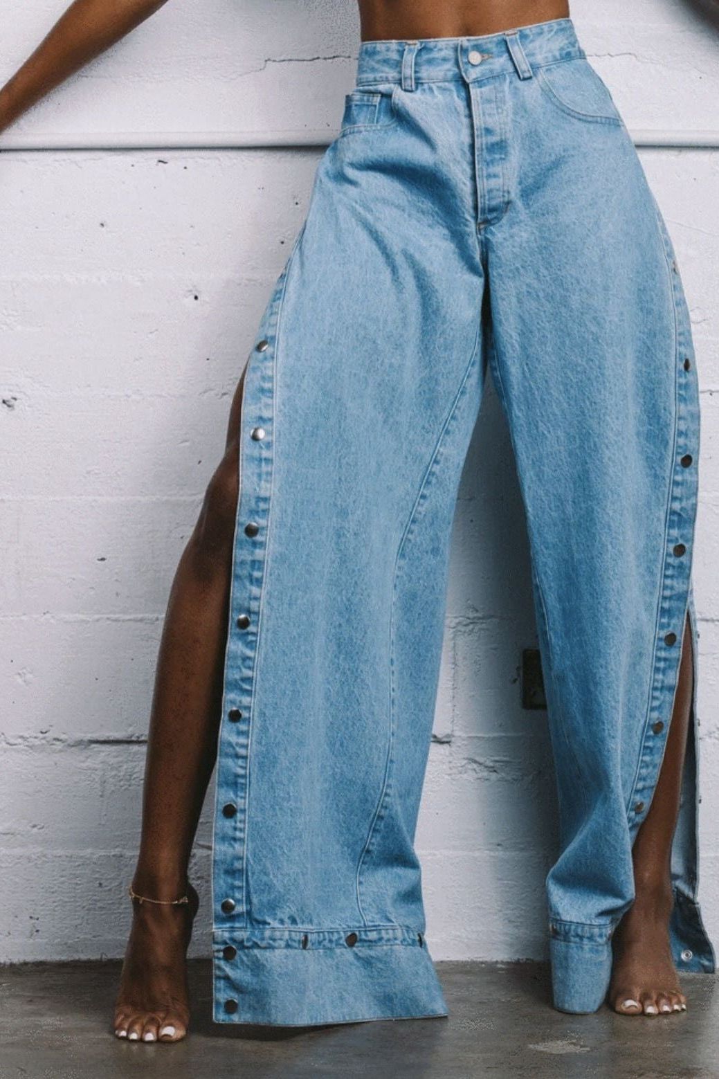 High-Slit Wide Leg Denim Pants