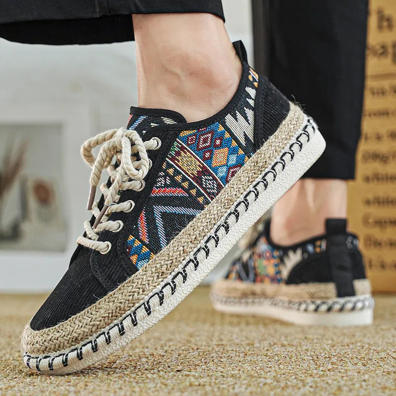 Boho Tribal Pattern Canvas Sneakers – Espadrille Sole