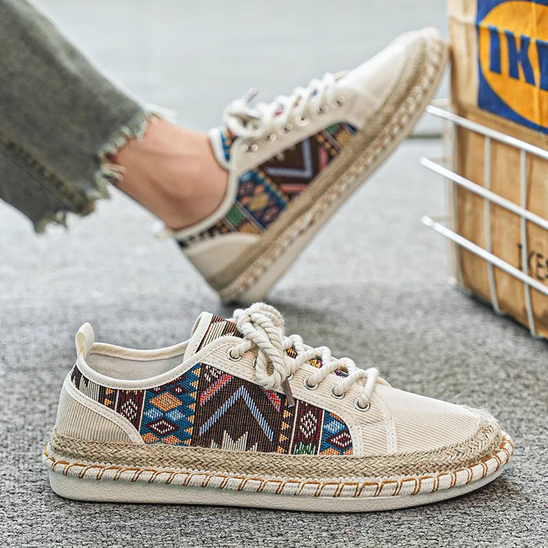 Boho Tribal Pattern Canvas Sneakers – Espadrille Sole