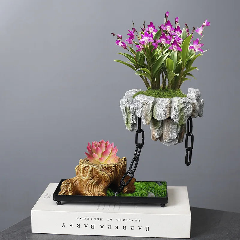 Levitating Stone Planter with Magnetic Base