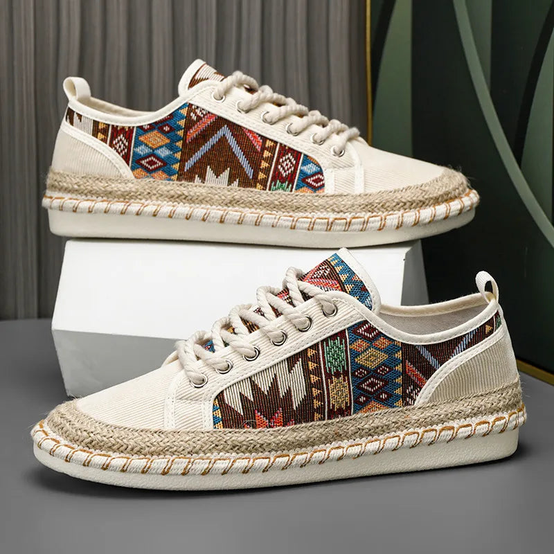 Boho Tribal Pattern Canvas Sneakers – Espadrille Sole