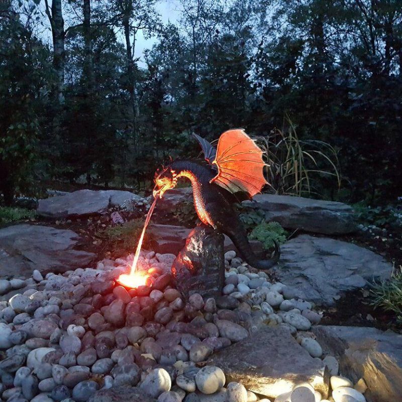 Dragon Water Fountain – Sculpted Outdoor Feature with Flame Effect