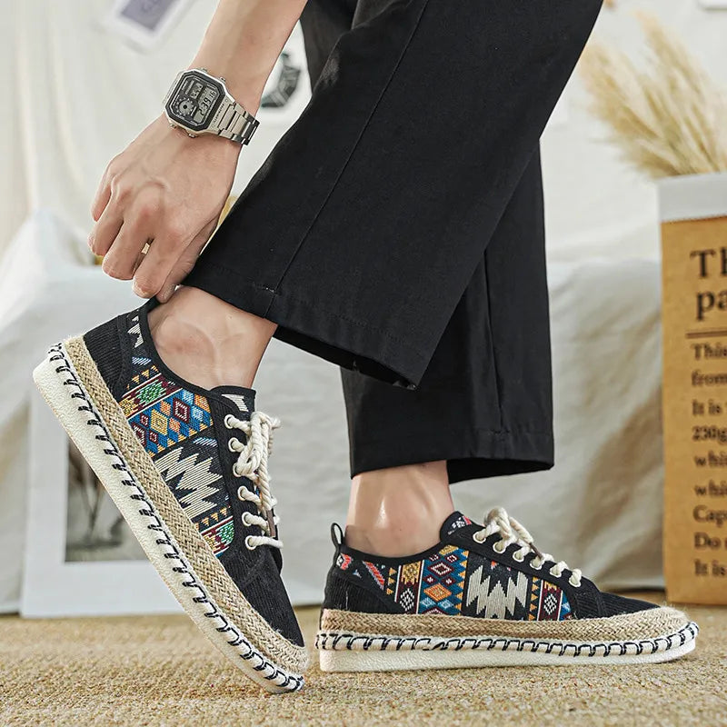 Boho Tribal Pattern Canvas Sneakers – Espadrille Sole
