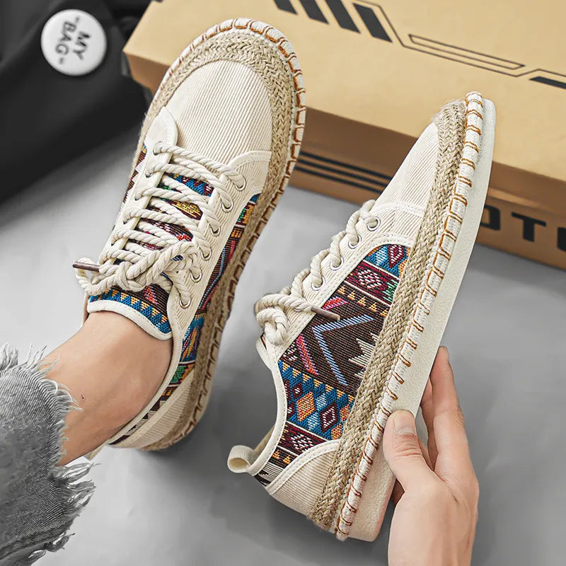 Boho Tribal Pattern Canvas Sneakers – Espadrille Sole
