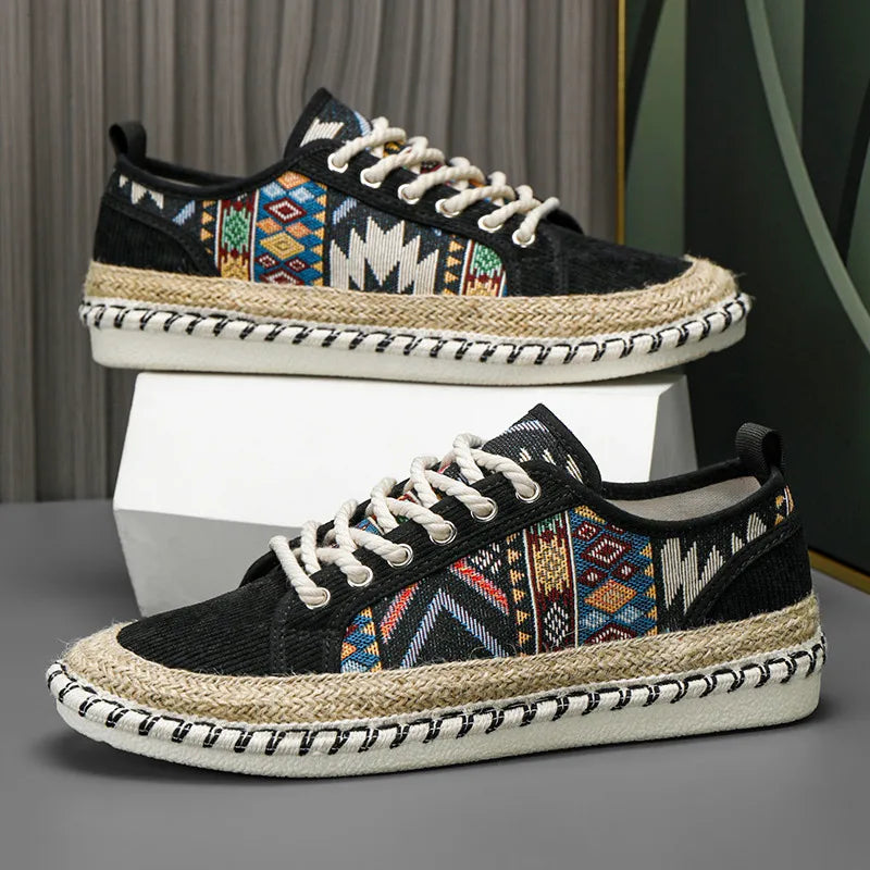 Boho Tribal Pattern Canvas Sneakers – Espadrille Sole