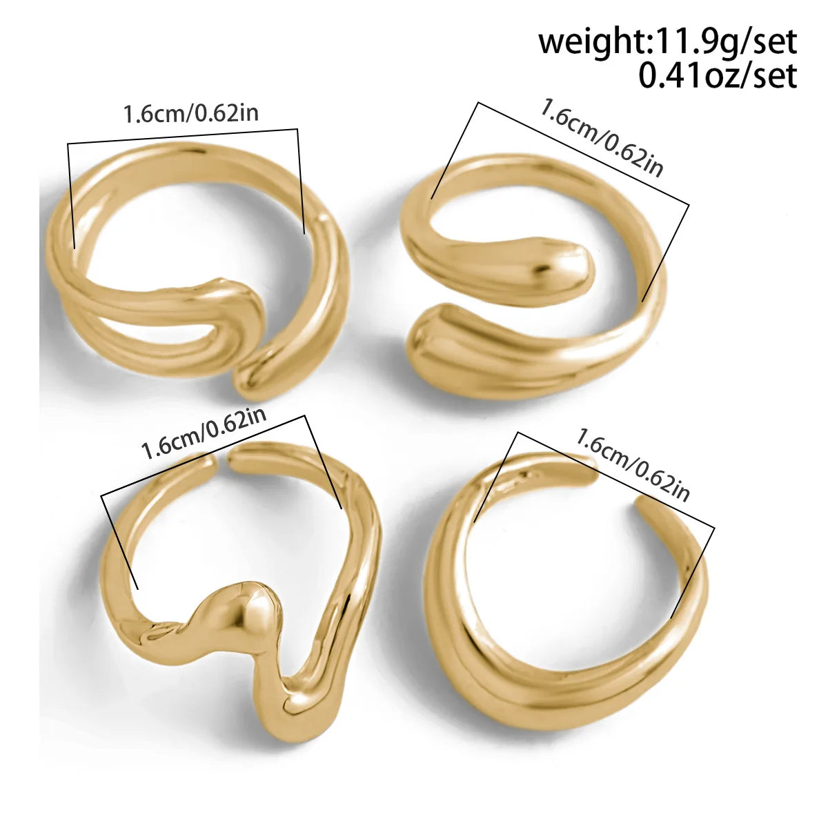 Sculpted Metal Adjustable Ring Set