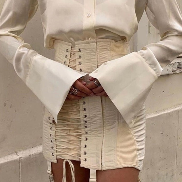 Sculpted Lace-Up Waist Mini Skirt