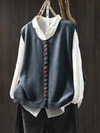 Autumn Wool Knit Vest with Colorful Button Detail