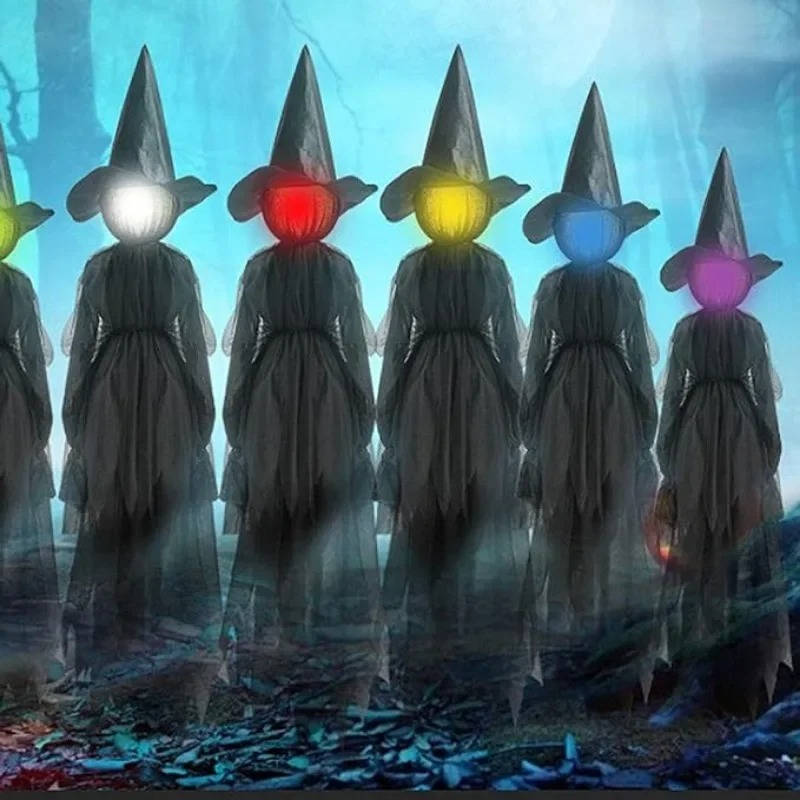 3-Piece Hanging Witch Decorations with LED Faces