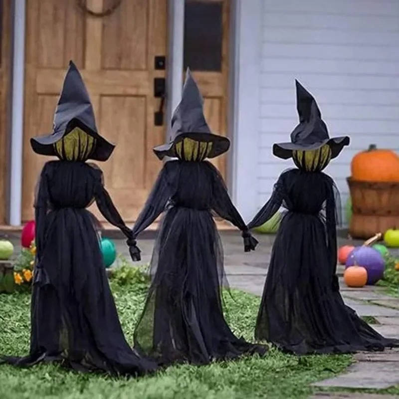 3-Piece Hanging Witch Decorations with LED Faces