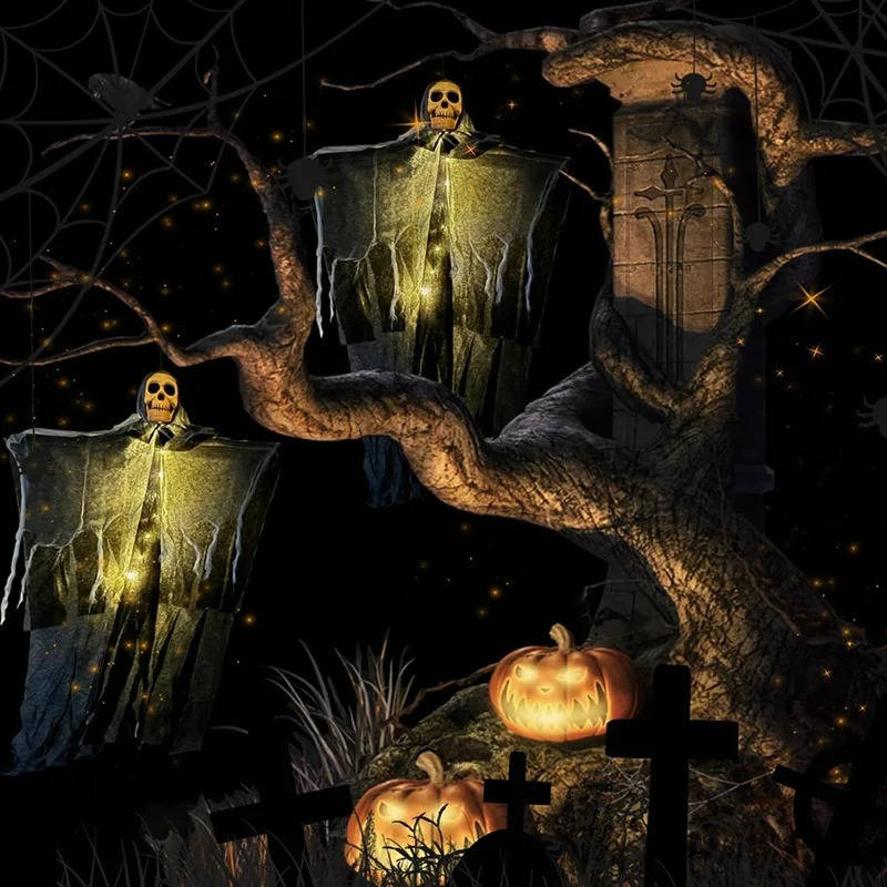 Glowing Skull Hanging Decorations – Set of Two