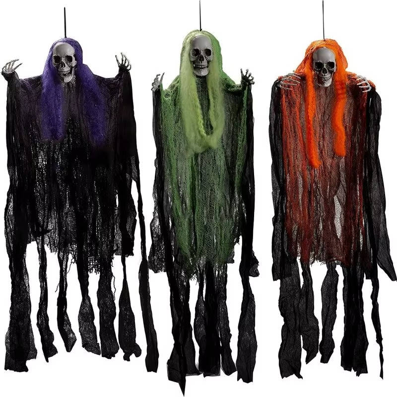 Hanging Skeleton Ghost Decorations – Set of Three