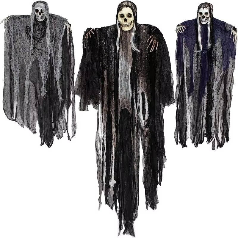 Hanging Skeleton Ghost Decorations – Set of Three