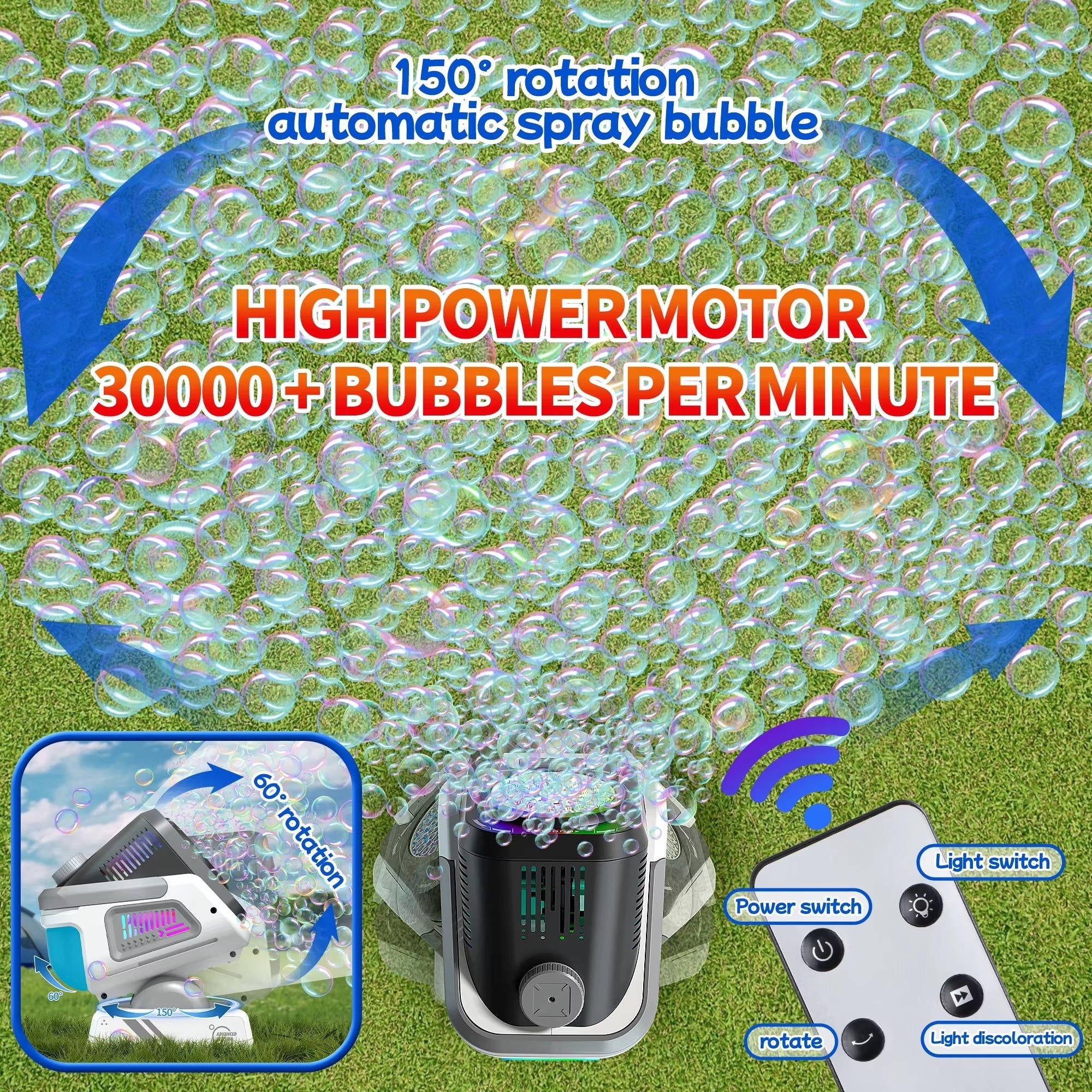 Party Bubble Machine with LED Lights & Remote Control