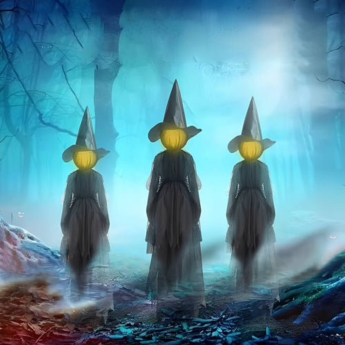 3-Piece Hanging Witch Decorations with LED Faces