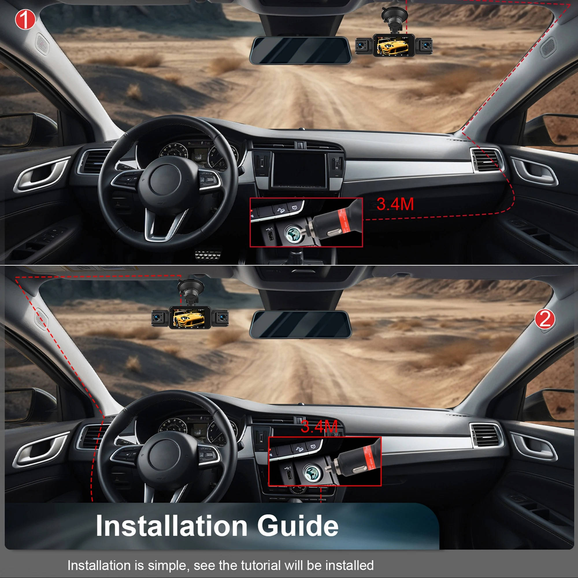 Wireless Car Dash Cam – Front & Rear with Night Vision