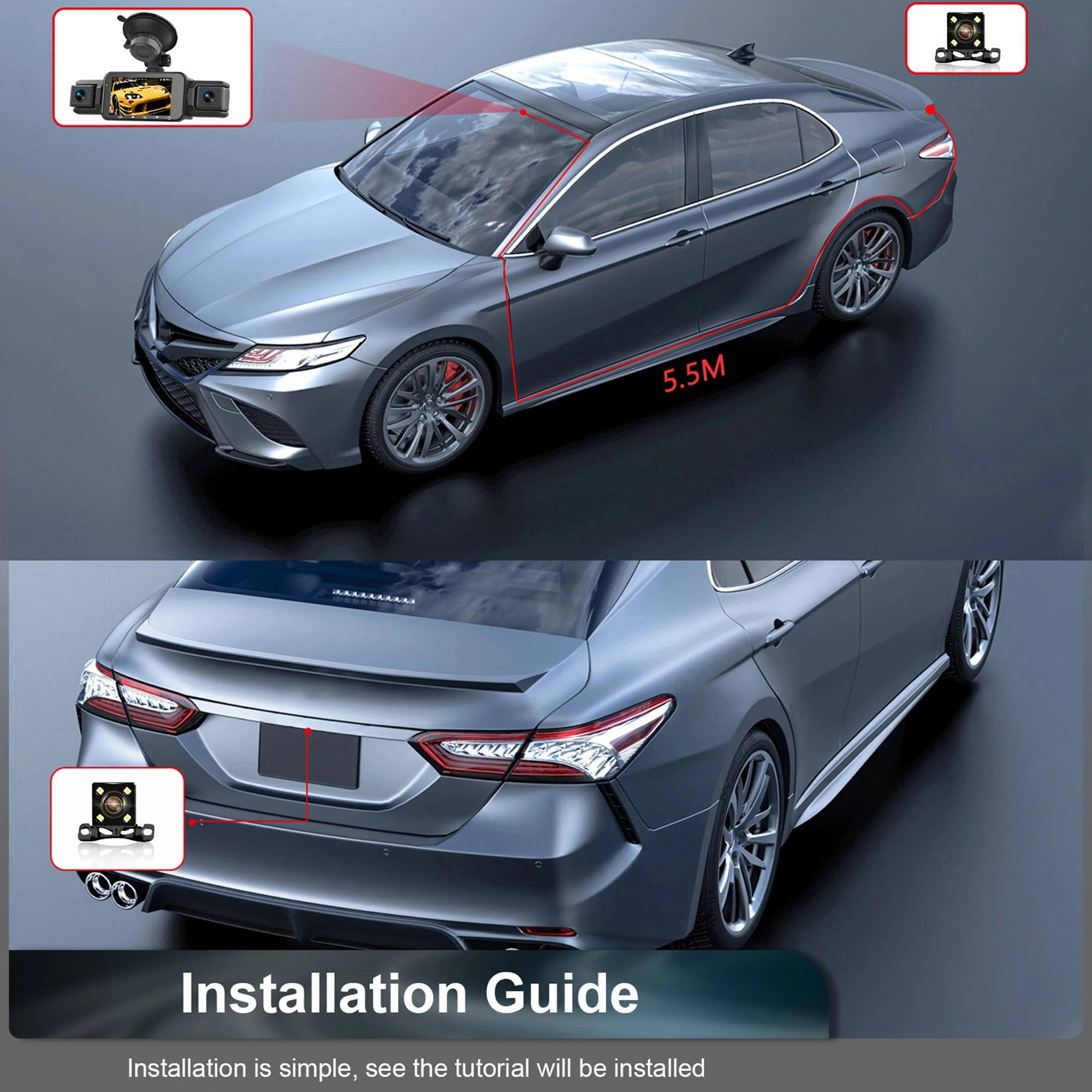 Wireless Car Dash Cam – Front & Rear with Night Vision
