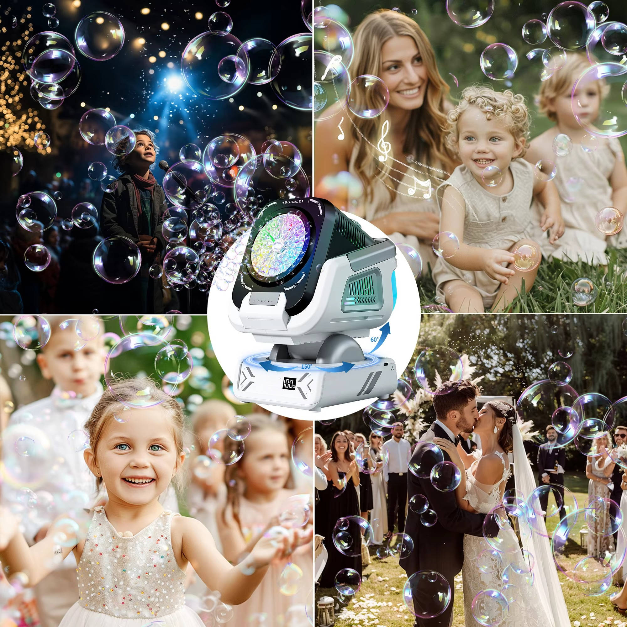 Party Bubble Machine with LED Lights & Remote Control