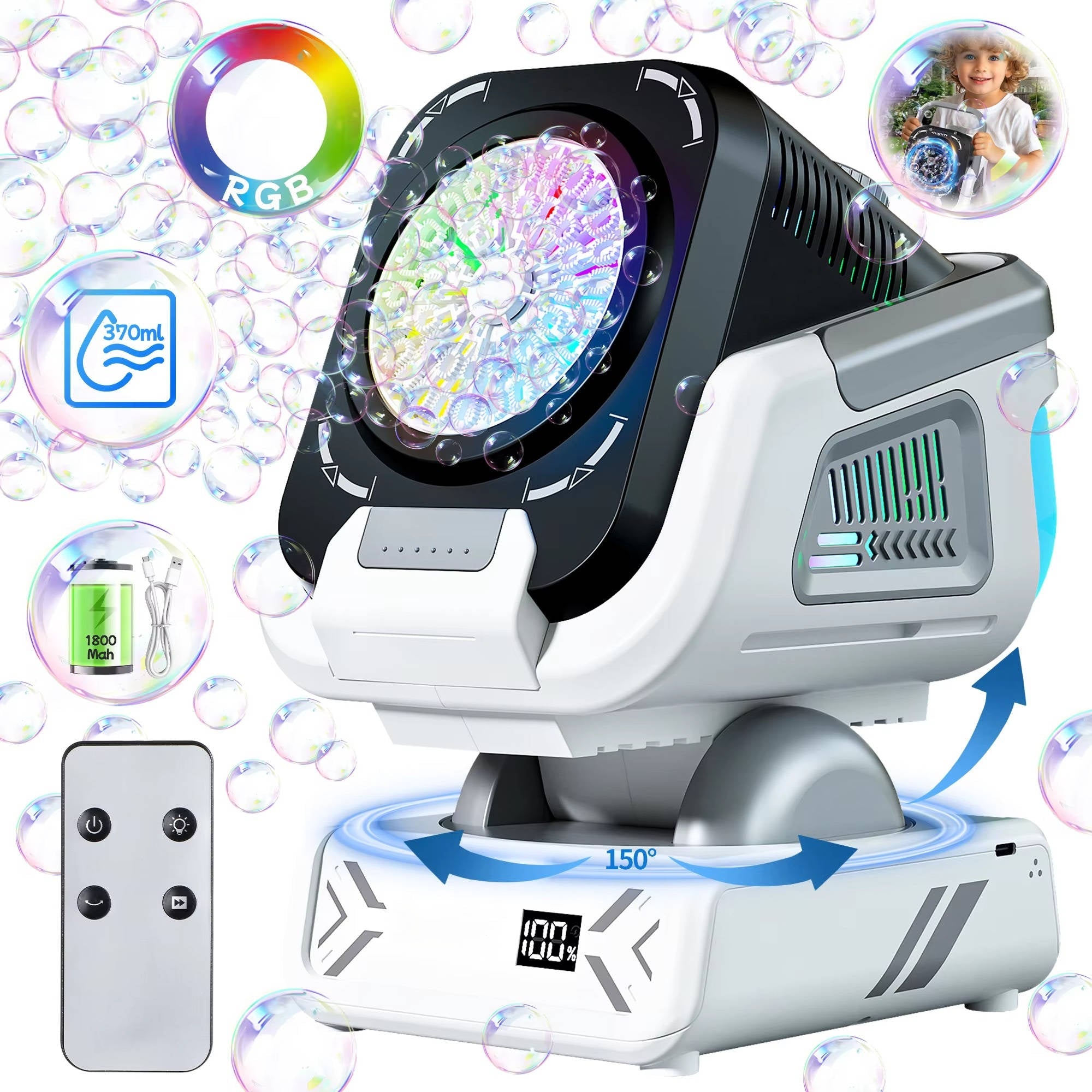 Party Bubble Machine with LED Lights & Remote Control