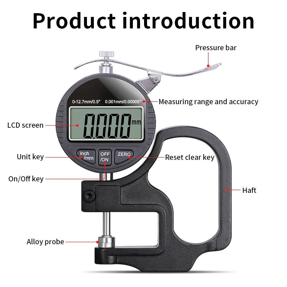 Digital Thickness Gauge – 0.001mm Precision for Paper, Cloth, Metal & More
