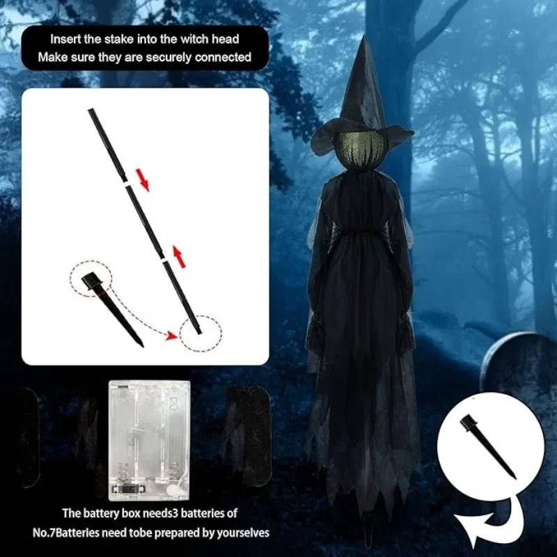 3-Piece Hanging Witch Decorations with LED Faces