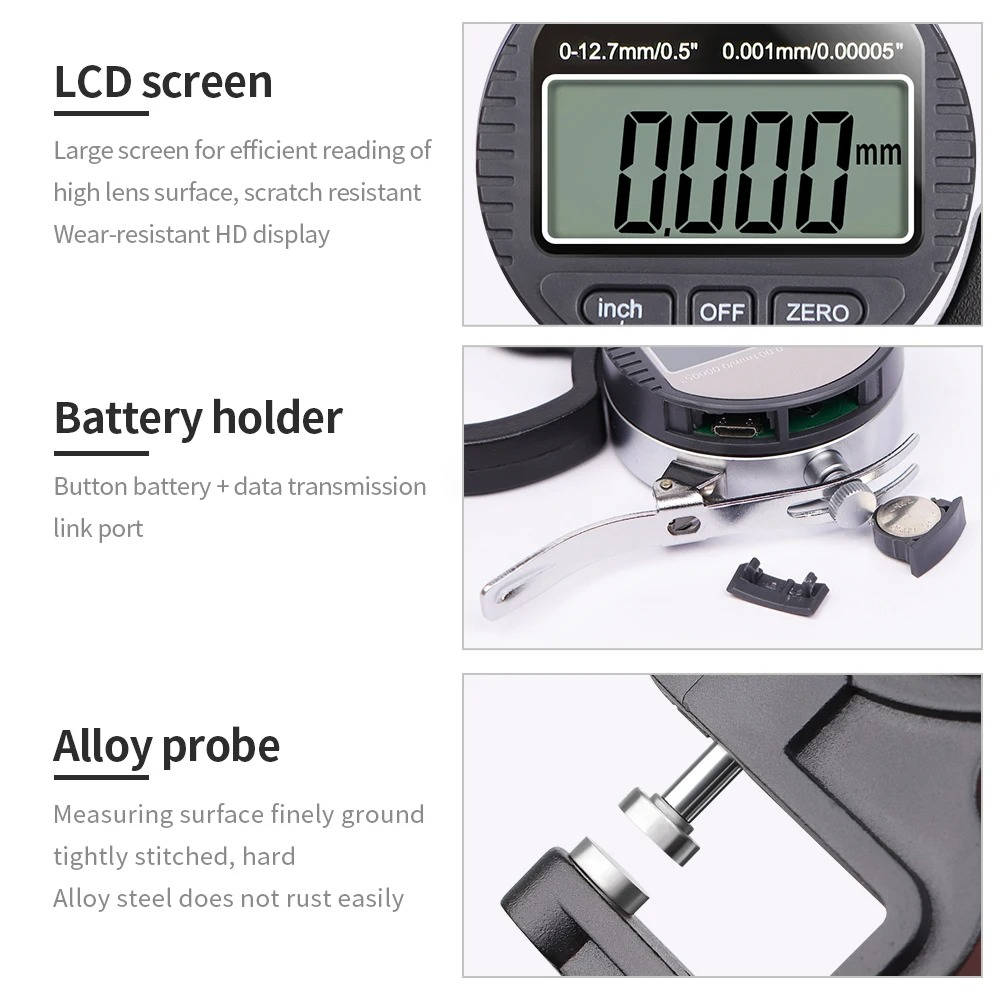 Digital Thickness Gauge – 0.001mm Precision for Paper, Cloth, Metal & More