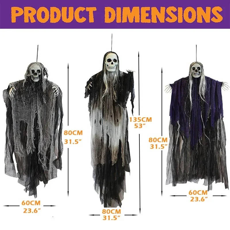 Hanging Skeleton Ghost Decorations – Set of Three