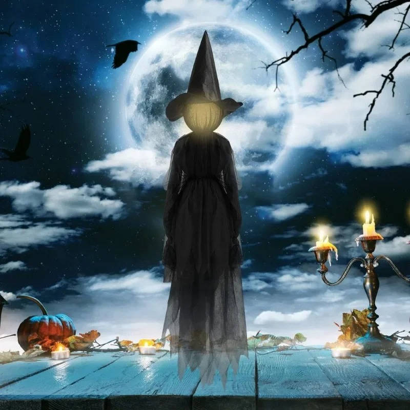 3-Piece Hanging Witch Decorations with LED Faces