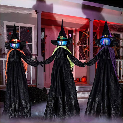3-Piece Hanging Witch Decorations with LED Faces