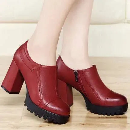 Chunky Platform Block Heel Slip-On Shoes