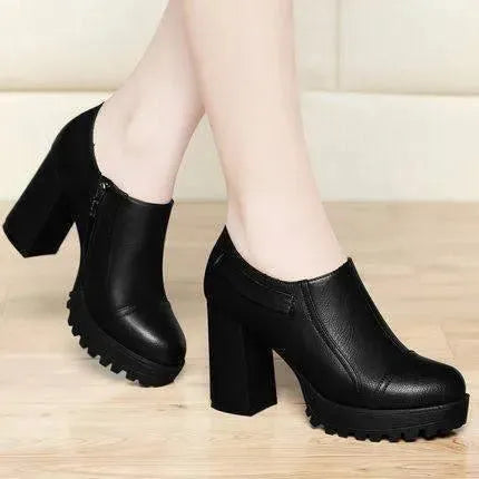Chunky Platform Block Heel Slip-On Shoes